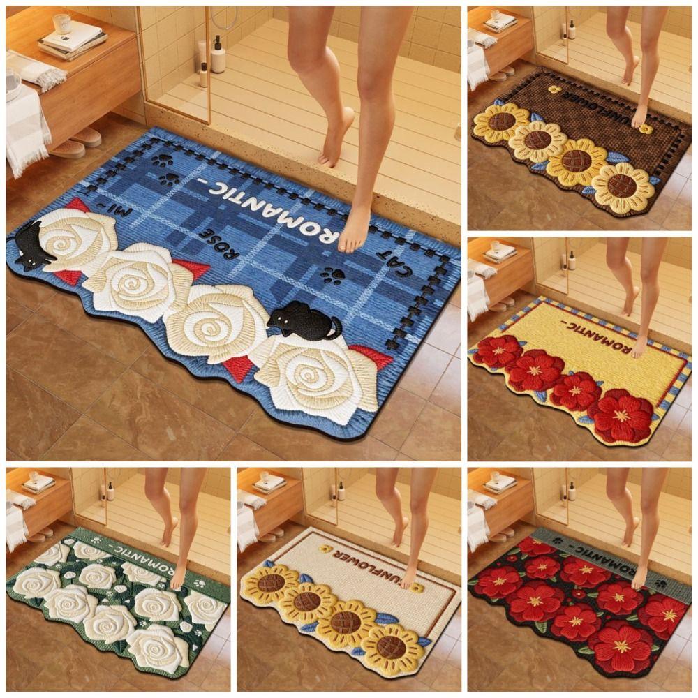 Roses/Sunflowers Bathroom Carpet Soft Floor Mat Creativity Entrance Carpet Table Bedside
