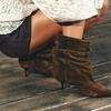 Fall 2026 Women's Folded Pile Booties Mid-Calf Sharp Toe Short Boots Velvet Surface Booties Fashionable And Wear-Resistant