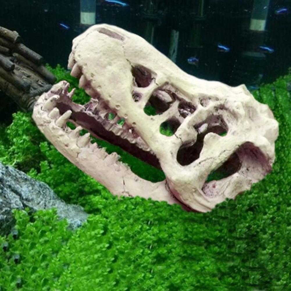 Reptile Dinosaur Skull Statue Ornament Hide Cave Shelter House For Aquarium Fish Tank Landscape Decor