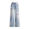 Women's American Retro Ripped Wide-Leg Jeans - 2026 Spring/Summer Collection, Versatile Slimming Design.