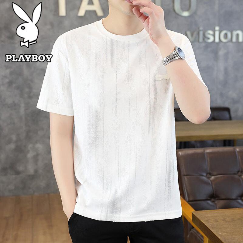 PLAYBOY Men s Summer Casual Short Sleeve T-Shirt 4XL белый