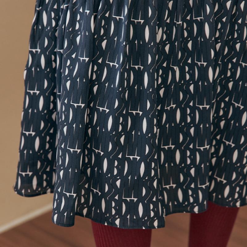 Maxza Alphabet Pattern Belted Shirring Shirt Long Dress Ze04qp002nh