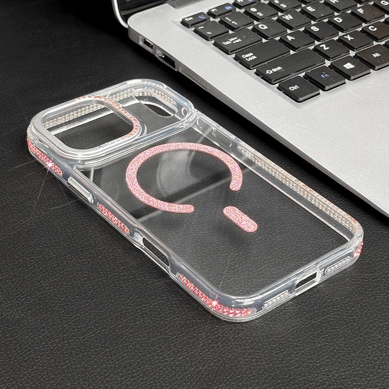 Applicable to iPhone17ProMax mobile phone case 16 glitter magnetic suction Apple 15 heat dissipation diamond transparent mobile phone case iPhone17
