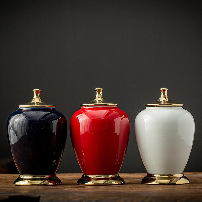 Tea can large creative red sealed storage tank gift box gold-plated European ceramic tea packaging tank