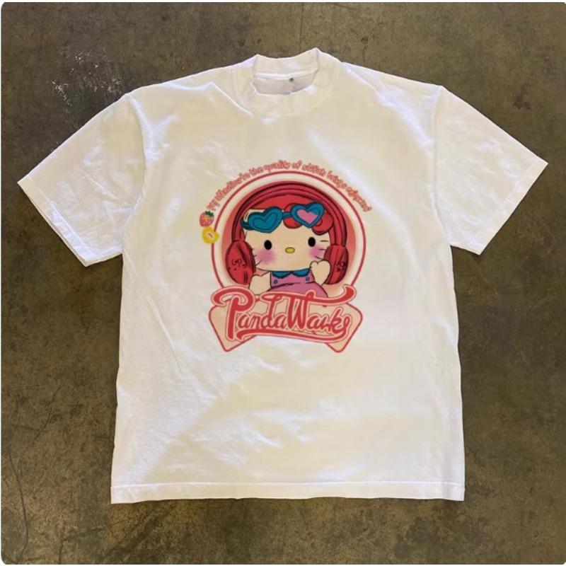 

Sanrio 2026 Summer Comic Form Hello Kitty Image 100 Cotton Printed Casual Tshirt Adult Children Parentchild Top Casual Wear S