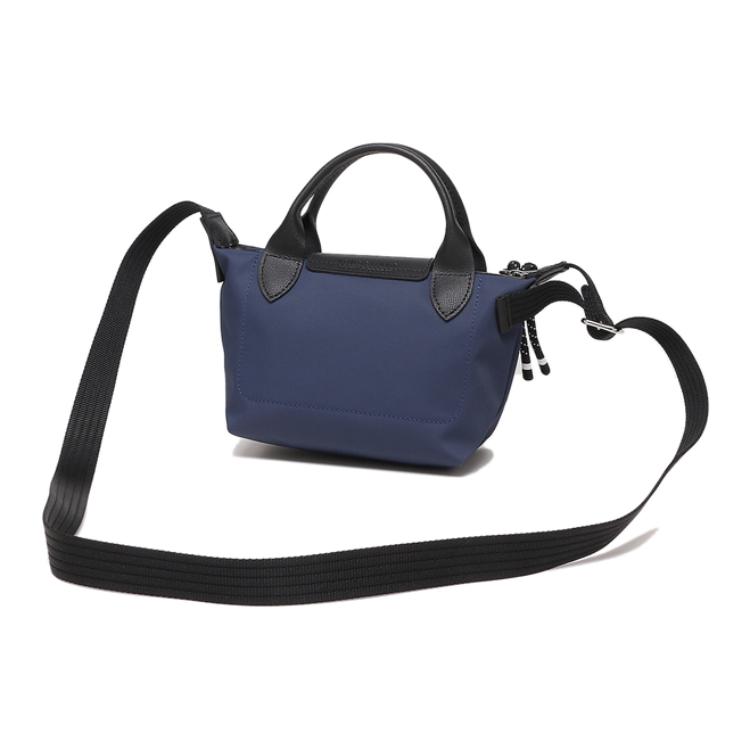 Longchamp Le Pliage Energy 17 Chiusura a Scatto con Zip Manico Corto Tela con Bordi in Pelle Mini Borsa a Spalla Borsa da Donna Blu 1500HSR006
