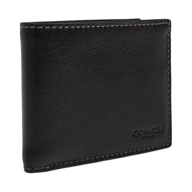 COACH ogo embossed ultra-thin half-fold leather wallet mini men's black black