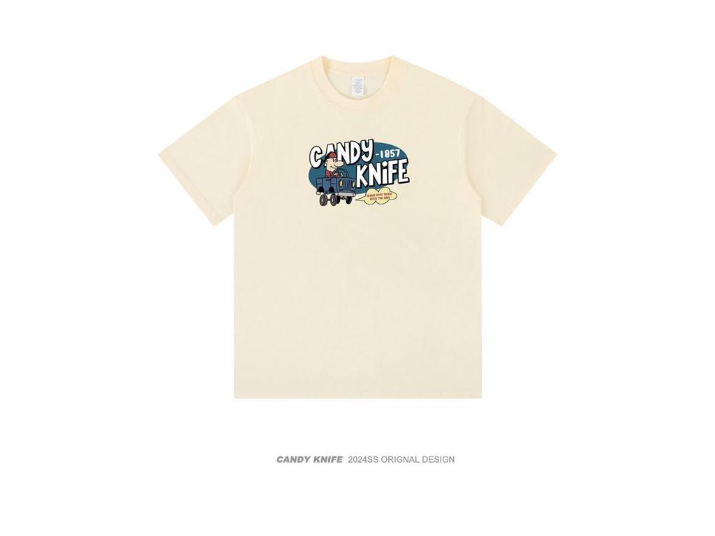 Retro Street Trend Cartoon Print Minimalist Unisex Loose Short Sleeve T-Shirt