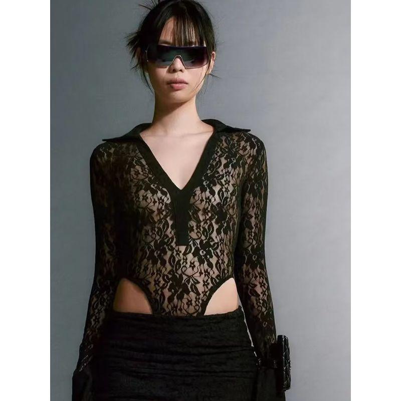 Charming Perspective Jumpsuit Stretch Silm Long Sleeves Lace