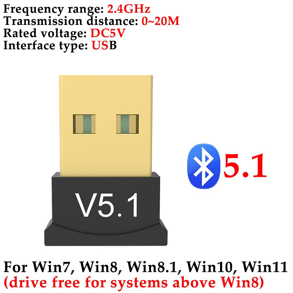 USB Bluetooth 5.3/5.1/5.0 Adapter Wireless Dongle Adapters Support Computer Laptop For Windows 11/10/8.1 Audio Transmitters