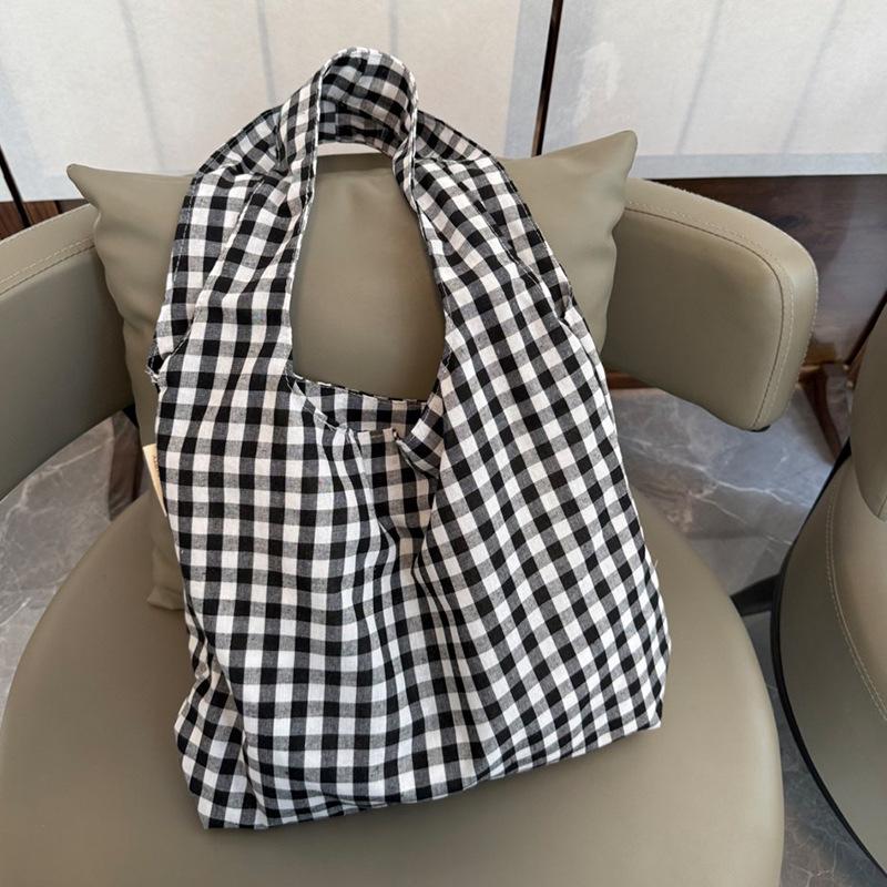 Retro Plaid Design Women Canvas Shoulder Bags Large Capacity Ladies Vest Bag Handbags Lightweight Versatile Female Shopping Tote