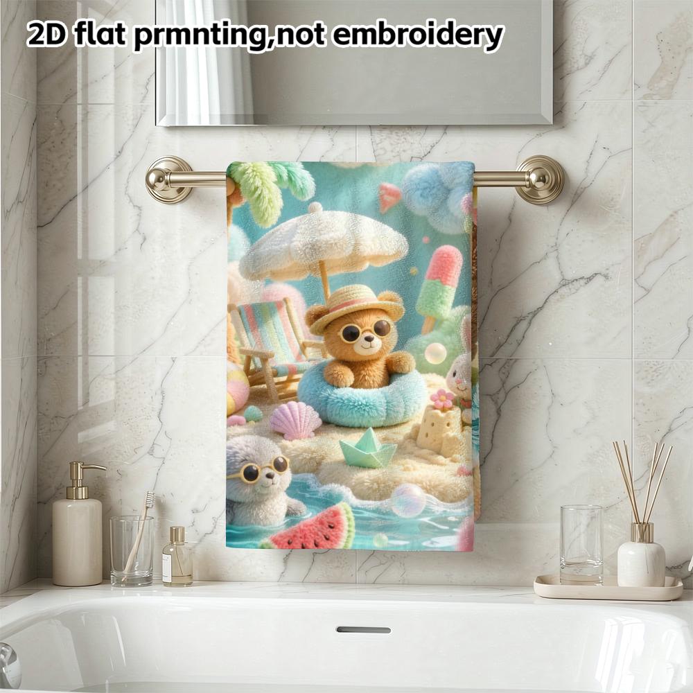 Bear Rabbit Summer Beach Print Towel, Quick Dry Absorbent Kids Towel for Pool