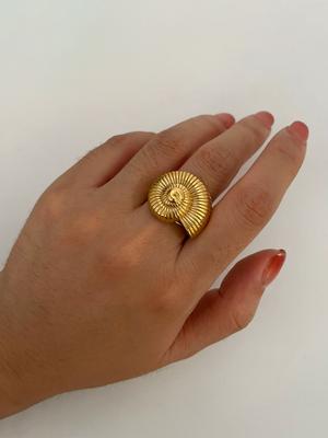 GHIDBK Fashion Creative 18K Gold Plated Stripe Conch Opening Rings for Women Waterproof Stainless Steel Statement Zircon Summer