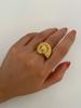 GHIDBK Fashion Creative 18K Gold Plated Stripe Conch Opening Rings for Women Waterproof Stainless Steel Statement Zircon Summer