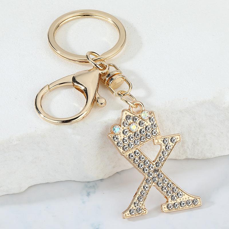 Unique Crown Crystal Rhinestones A-Z Letters Pendant Keychains For Men Women 26 Alphabet Car Key Ring Name Jewelry Keyrings Gift