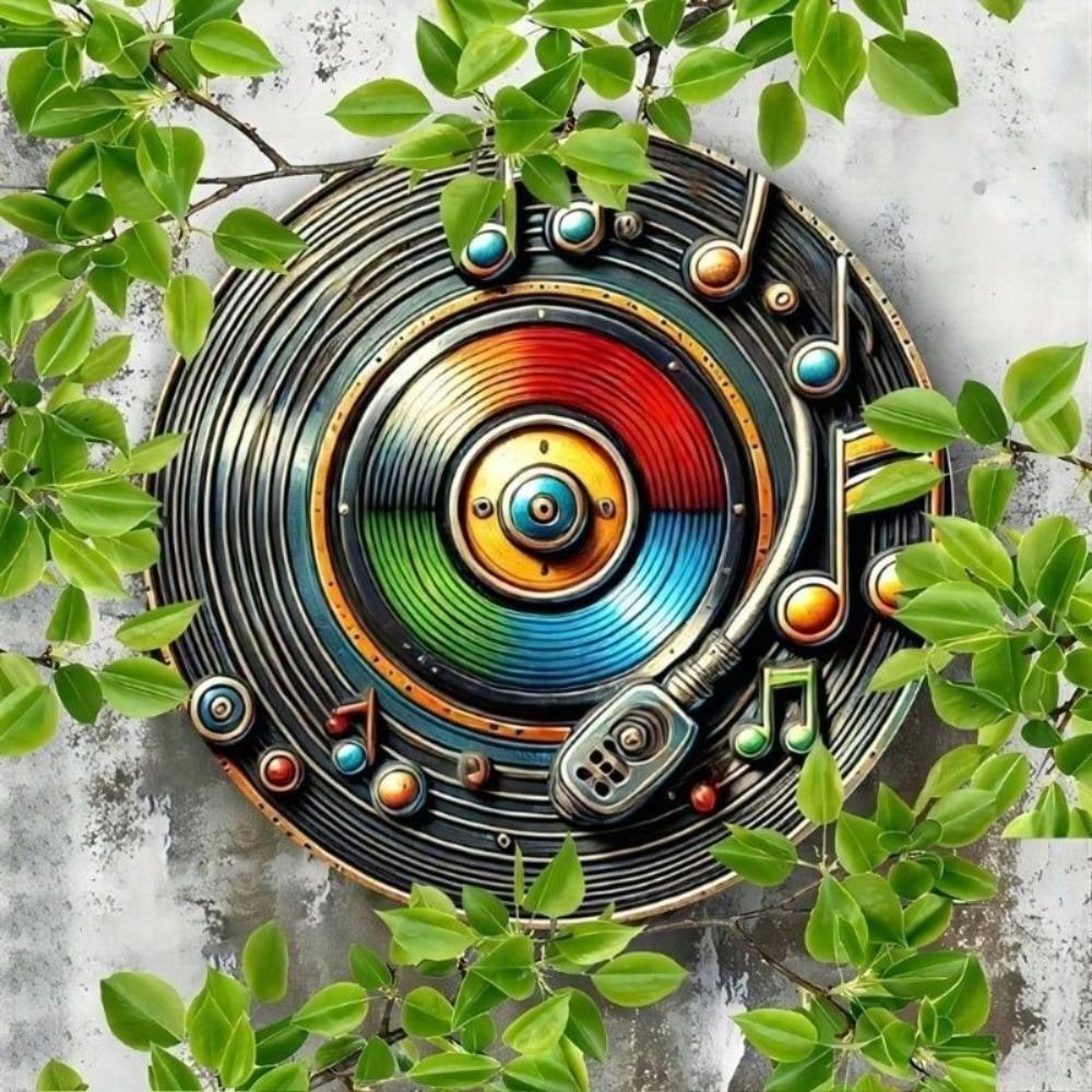 Vintage Vinyl Record Metal Wall Sign, Round Retro Poster for Door Home Interior Holiday Decoration