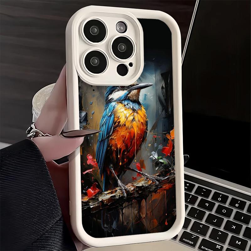 Phone Case for iPhone 17 Air 16E 15 16 Pro Max Bird Oil Painting Style Cover 14 Plus 13 12 Mini Soft Shell Silicone Fundas