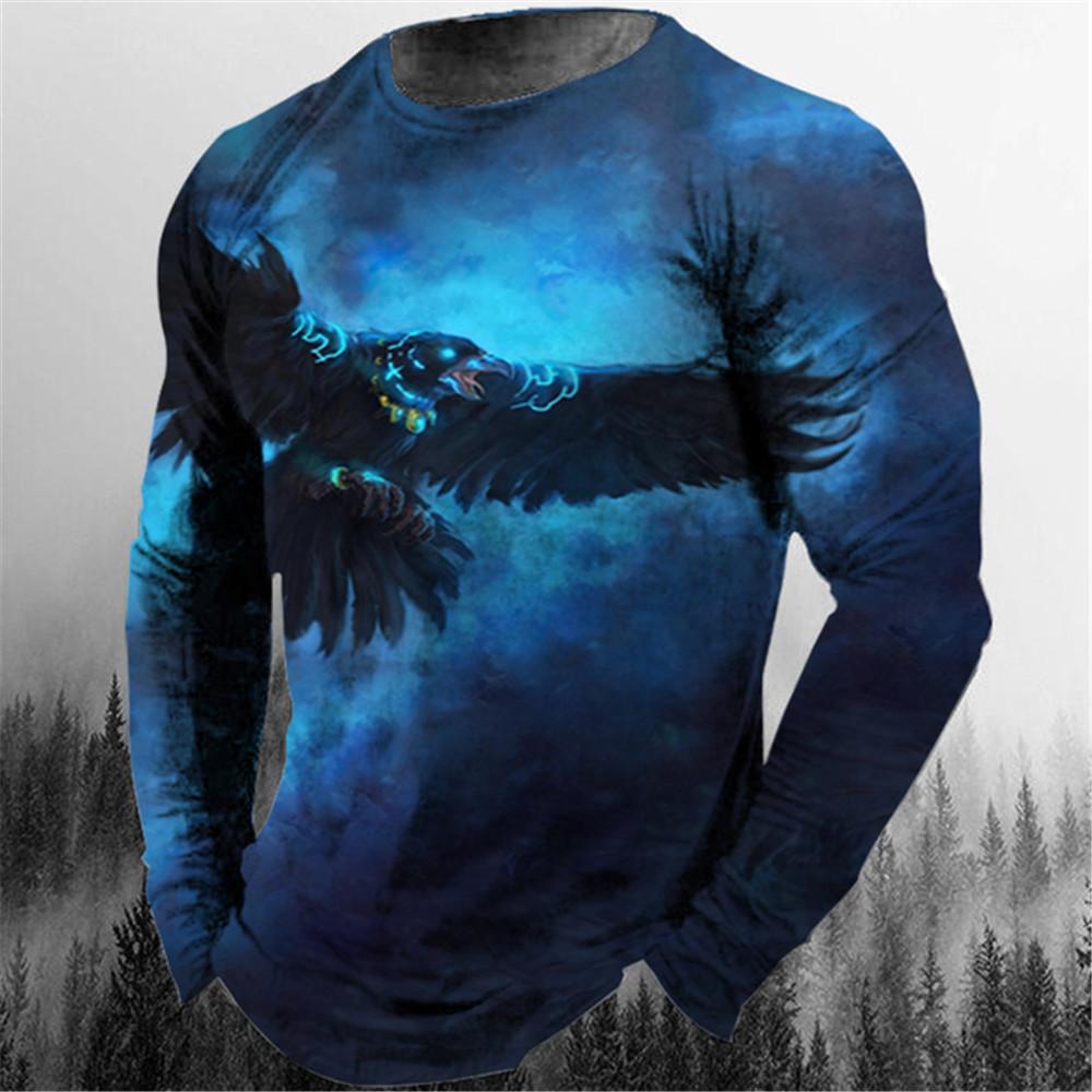 Retro Eagle Pattern 3d Print Summer Men's Round Neck T-shirt Casual Long Sleeve T-Shirt Oversized Pullover Fashion Men Clothing