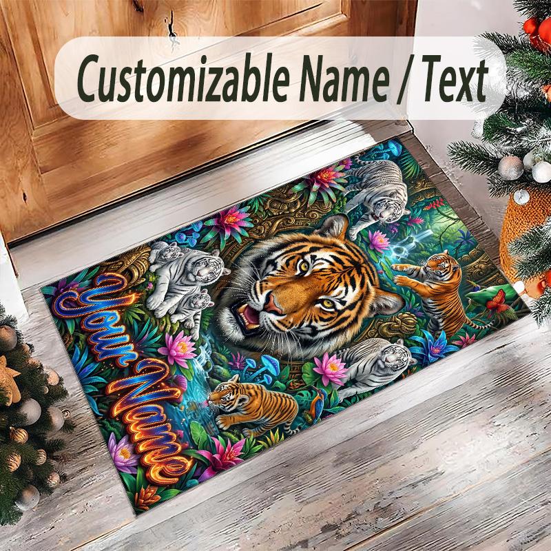 Covor de podea din catifea de cristal cu tematică de leopard, covor cald personalizat cu nume și text, decorațiune pentru casă