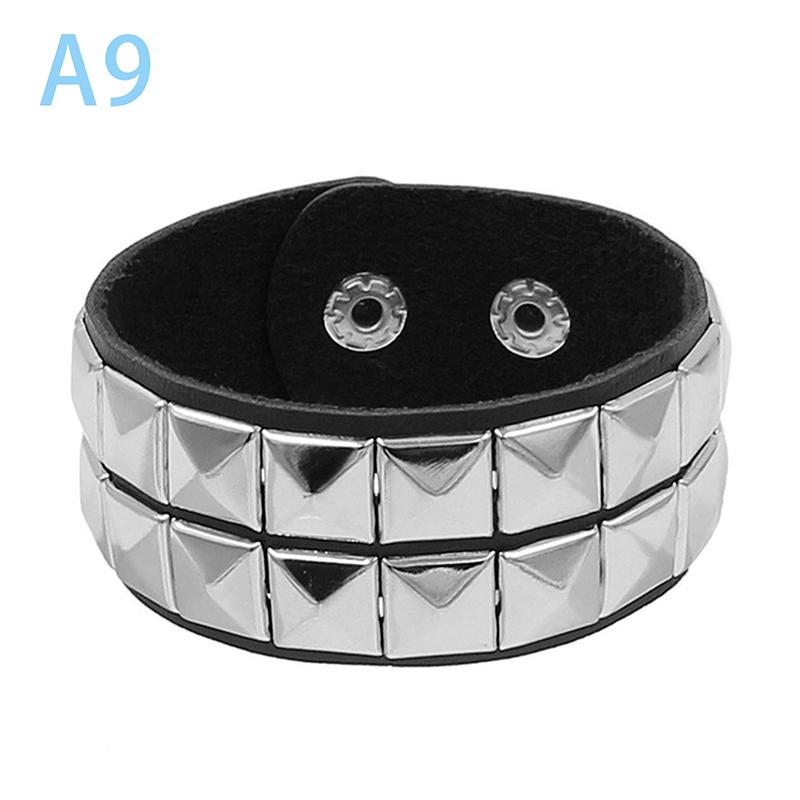 90S  Punk Style Bracelet Personality Pu Leather Three Rows Spikes Square Bracelets Bangle 2024 Party Jewelry Gift