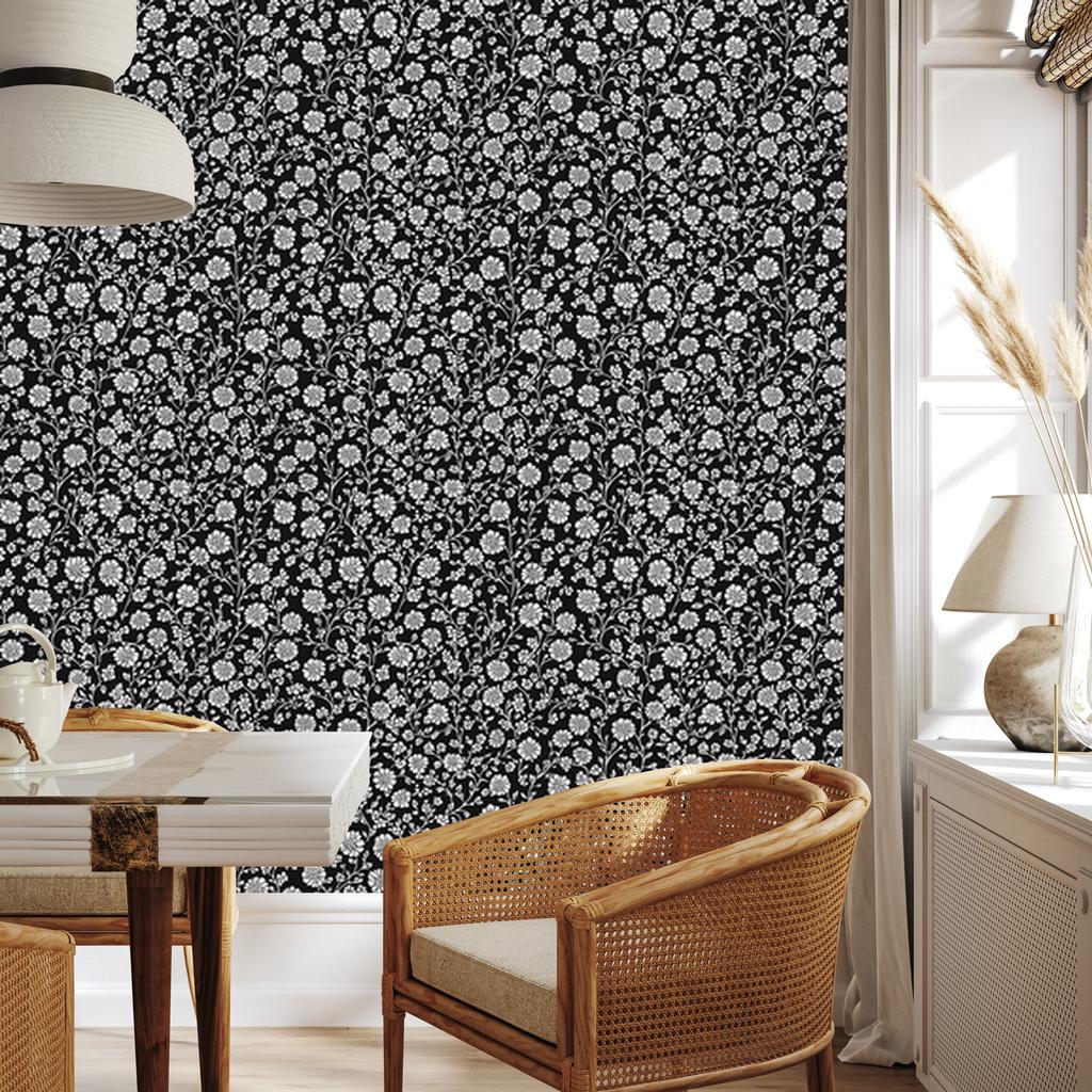 Wallpaper Black and White Flowers Graphite, Graphite Background 50x1000