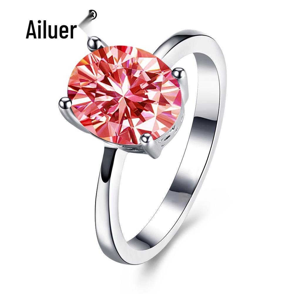 Women's Bestseller White Gold Oval Zircon Wedding Ring with Crystals