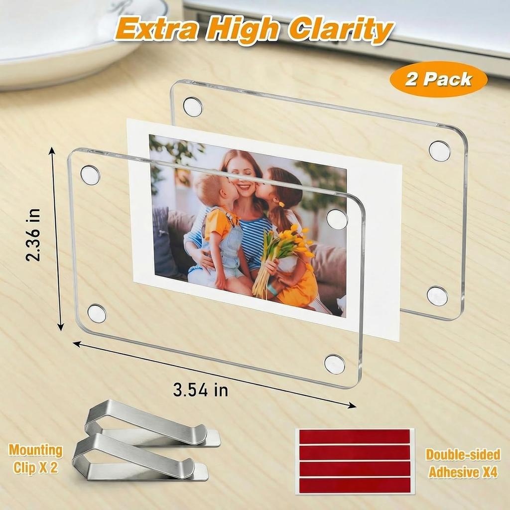 SUNEZLGO 2 Pack Car Picture Holder and Visor Photo Clip, Car Accessories, Acrylic Magnetic Car Photo Holder, Easy Install Universal Fit, Personalized