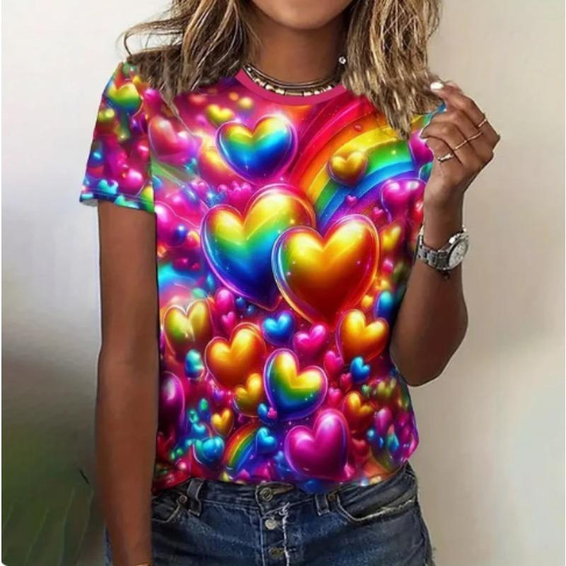 Summer New Women's Loose Shirt, Water Drop Pattern Printing Round Neck Short Sleeves