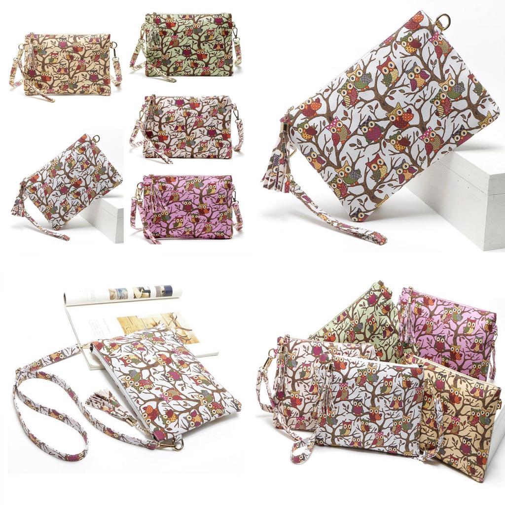 Cartoon Owl Canvas Crossbody Bag With Tassel And Zipper For Women**