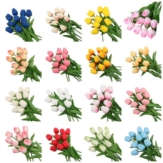 6 Pcs Artificial Tulip Flowers Real Touch Faux PU Tulip Bouquet Fake Flower Arrangement for Home Room Office Party Wedding Decoration