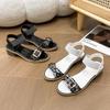 Large Size Sandals Women's Summer New Thick Heel One-word Leopard Print Buckle Elastic Band Foot Sandals Women
