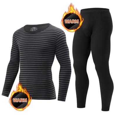 Men's Large Size Striped Winter Thermal Underwear Bottoming Men's Spring and Autumn Thickening Autumn Clothes and Trousers Set