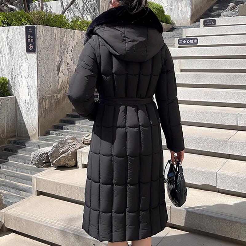 Detachable sleeves Plus Size L-7XL Fashion Woman Winter Coats With Belt Big Faux Fur Collar Long Parkas Hooded Loose Thick Female Jackets