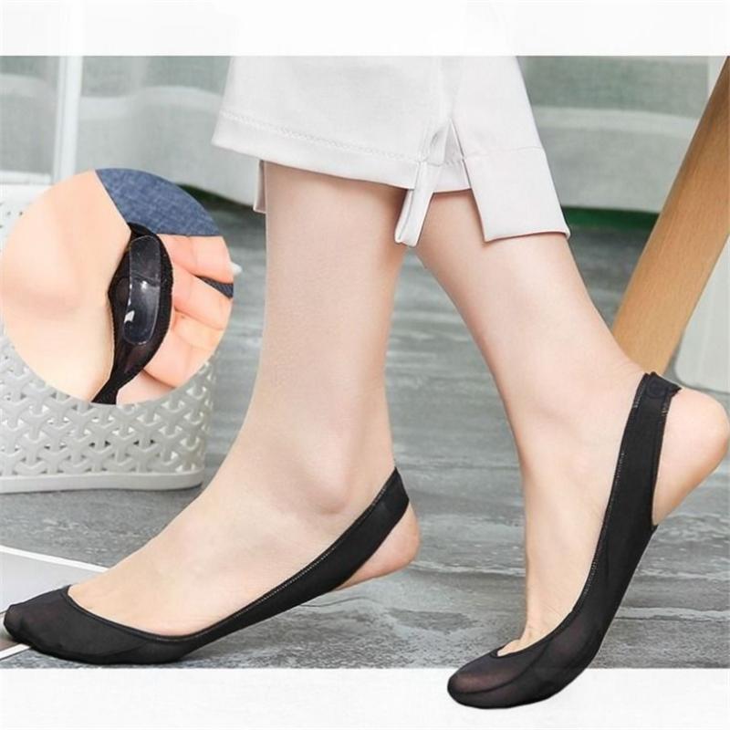 3 perechi de șosete ultra-subțiri, invizibile, pentru bărci, femei, de vară, din silicon, anti-alunecare, pentru pantofi cu tocuri înalte, mătase de gheață, suspensie cu jumătate de palmă