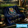 Custom Name FC Porto Emblem Design. Flannel Blanket, Use for Birthday/Holiday Gift, Soft Blanket for Sofa/Bed/Camping/Office, Home Decor