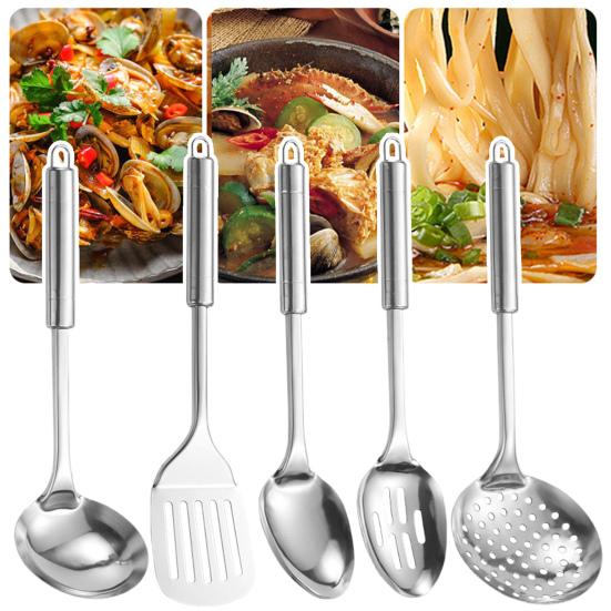 Set Di 6 Utensili Da Cucina In Legno Naturale – Cucchiai, Spatola E Pinze – Manico Ergonomico, Antiaderente