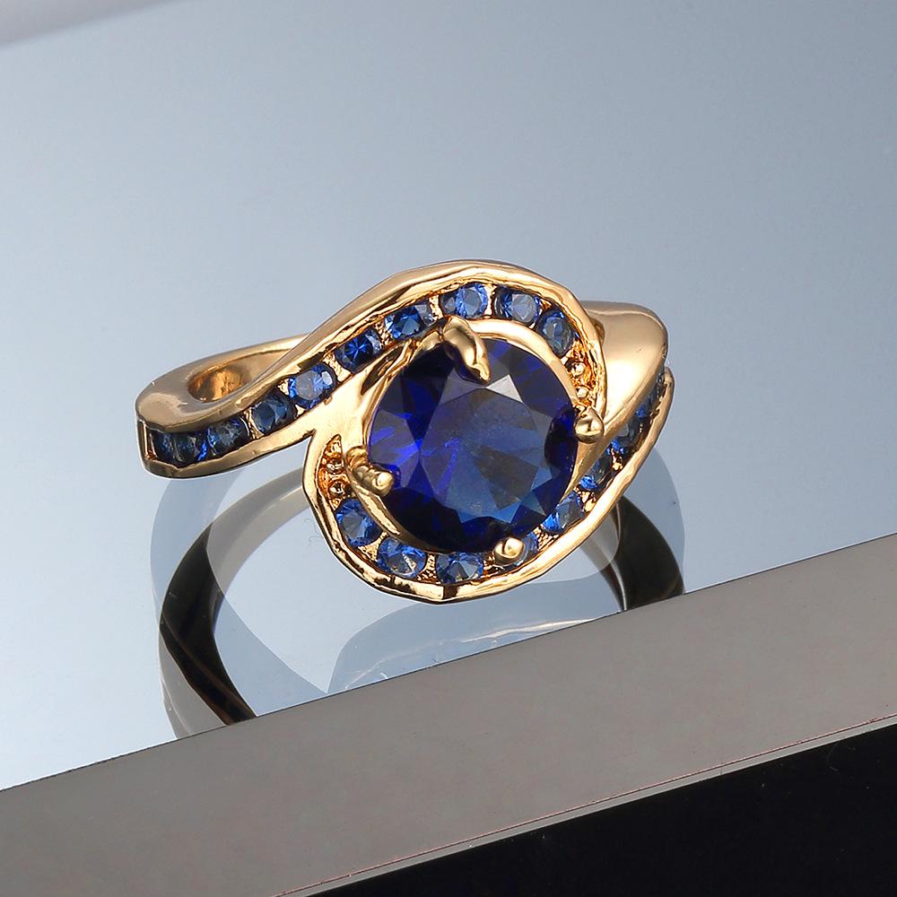 

European and American Style Blue Zircon Ring - Women s Creative Royal Blue Diamond Jewelry Size 6