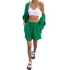  Cross-border Loose Fashion Suit Single-breasted Large-size Women's Clothing Long-sleeved Solid Color Shirt Casual Shorts two-pieCe Set