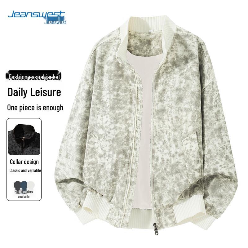 

JEANSWEST Men s Tie-Dye Baseball Collar Flight Jacket 3XL