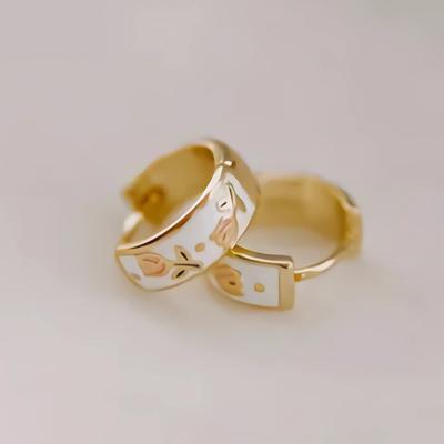 LATS White Pink Enamel Tulip Floral Tea Cup Hoops Earrings for Women Spring Summer 14K Gold Plated Zircon Fashion Accessories