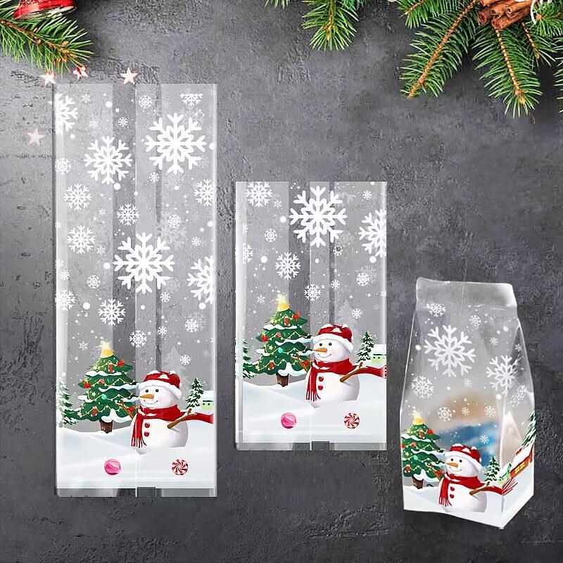 50PC Durable Material Home Snowflake Pattern Holiday Treat Bags for Cookies Parties Christmas Bags Gift 2 Sizes