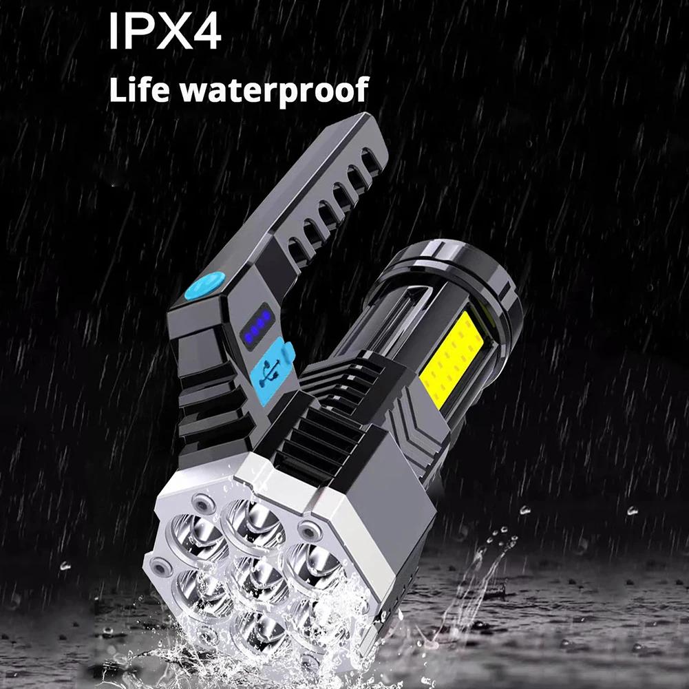 High Power LED Flashlights Camping Torch With 7 Lamp Beads And COB Side Light Rechargeable Portable Hand Lantern 4 Lighting Mode