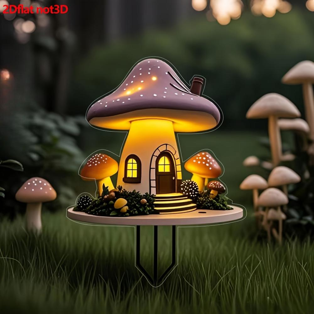 Okouzlující pohádkový houbový domeček, 2D plochý akryl, dekorace, vhodný pro zahradu, trávník, pokojové rostliny, venkovní, Vánoce, Halloween