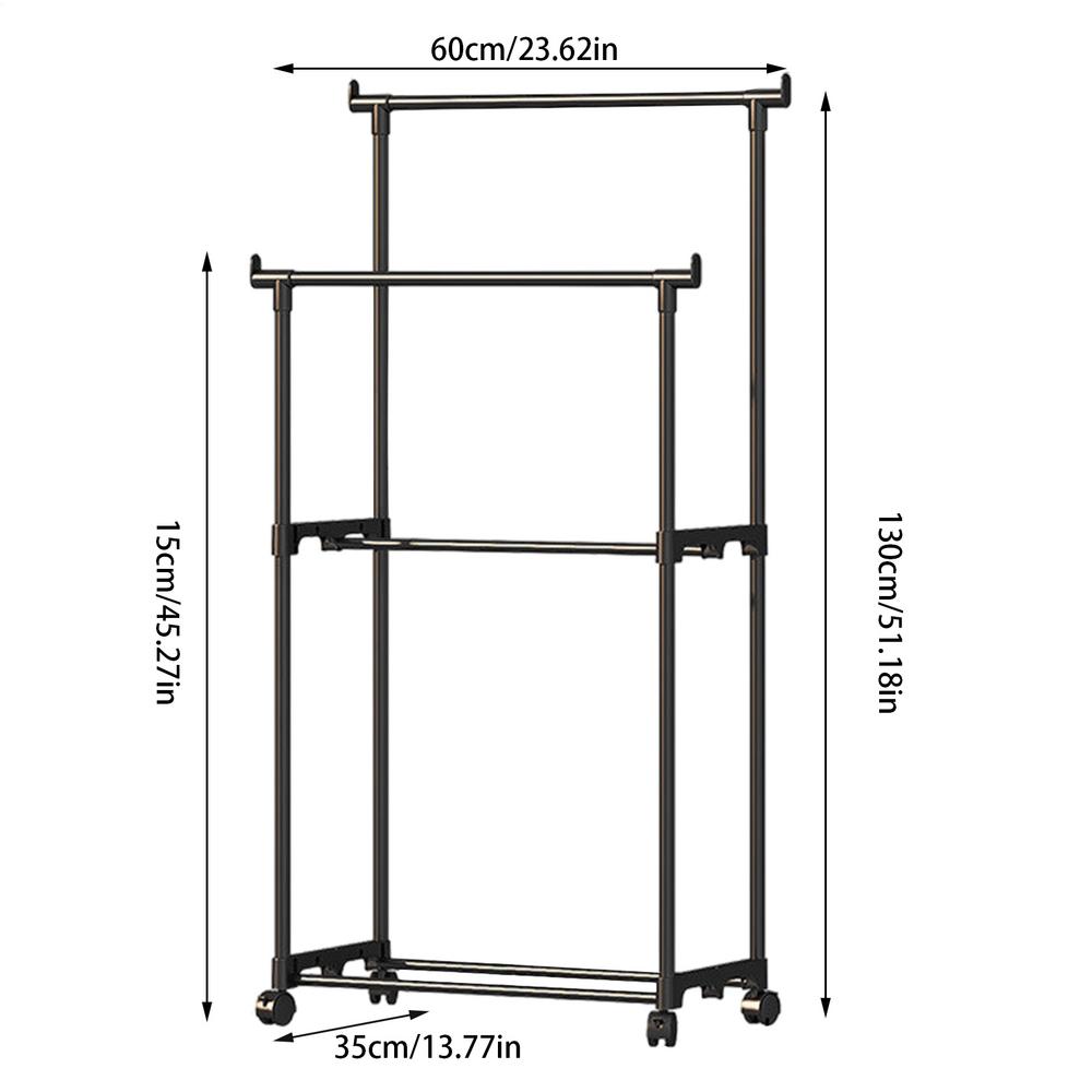 Double Clothes Rack Metal Heavy Duty Clothing Rack Rolling Closet Organizers And Storage Multi-Functional Wardrobe Space Saver