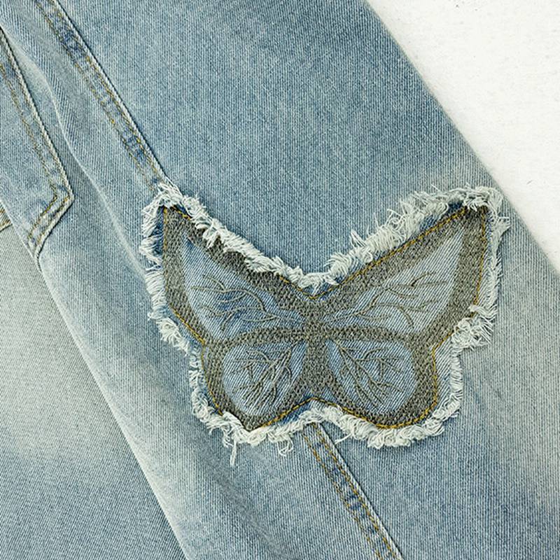 5-13 Years Kids Girls Loose Pants Butterfly Embroidered Casual Wide-Leg Jeans