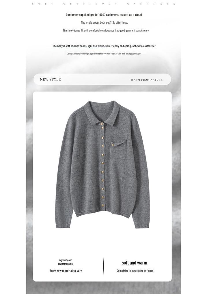 Chic Age-Reducing Gold Button Knit Cardigan with Pockets - Women's Autumn Solid Color Versatile Outerwear Top