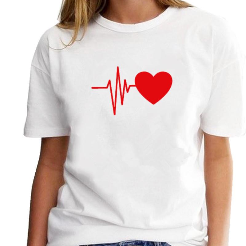 

Женская футболка Модные хлопковые топы с круглым вырезом и коротким рукавом с принтом сердца