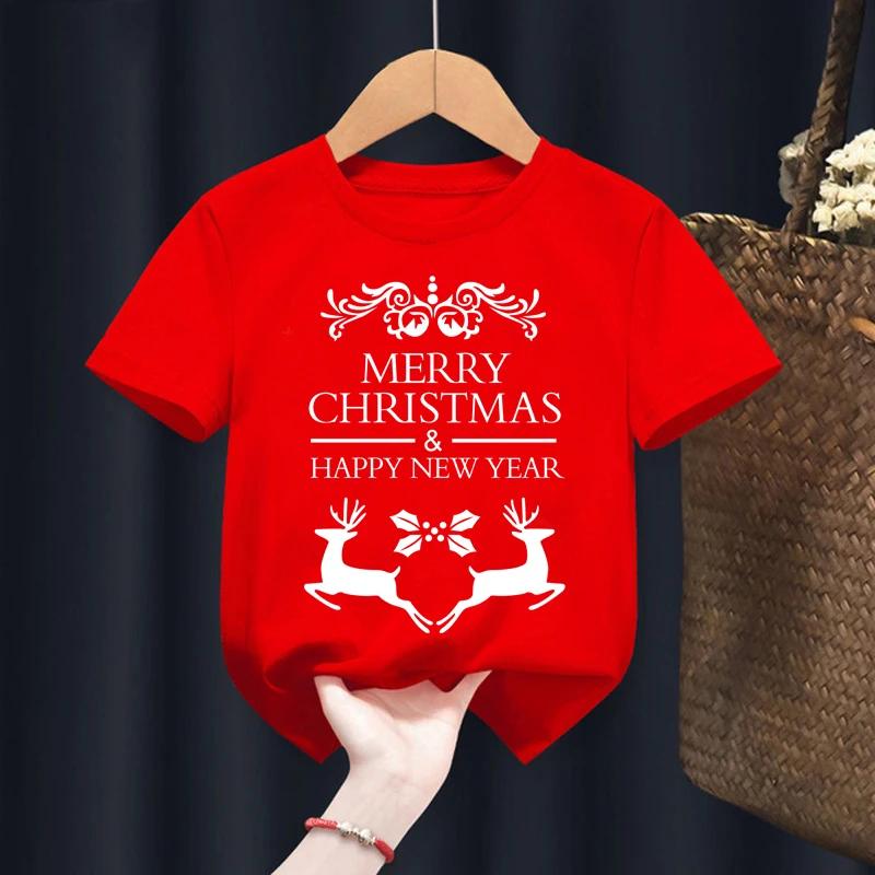 Christmas Kid T Shirt Fashion Merry Christmas Letter-printed Children's T-shirt Short-sleeved Tops for Children Clothes Tee