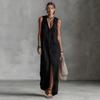 2026 New Women's Casual Loose Sleeveless Long Dress with Single-Breasted Buttons and Fashionable Hood