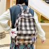 2025 Winter Plaid Canvas Backpack Female Middle School Student Junior High School Student Backpack College Student Simple Cute Schoolbag